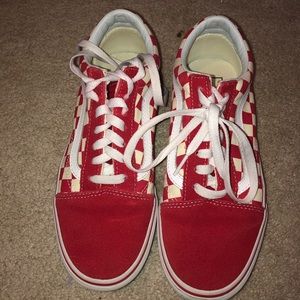Red checkered old skool vans